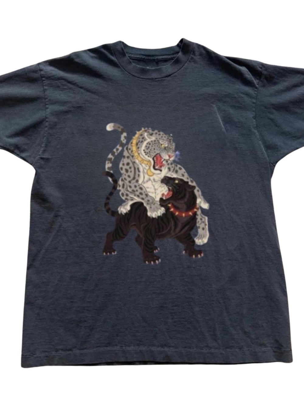 Gildan Black Short-Sleeve Tee with Leopard vs Dog Graphic, Gift For Her, For Him